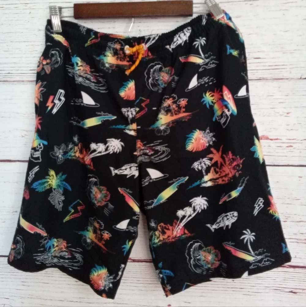 Wonder Nation Boys Swim Trunks XL 14-16 Black Tropical Print Swim Shorts